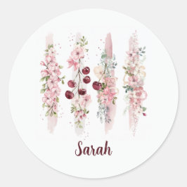Kersbloesem Bloemrijke Aquarel, Naam Toevoegen Ronde Sticker
