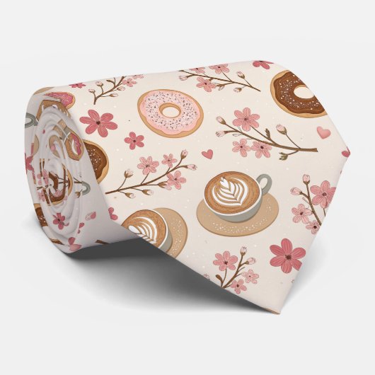Kersbloesem Coffee Cozy Patroon (3) Stropdas (Opgerold)