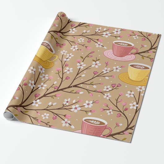 Kersbloesem Coffee Cozy Patroon (4) Cadeaupapier (Uitgerold)
