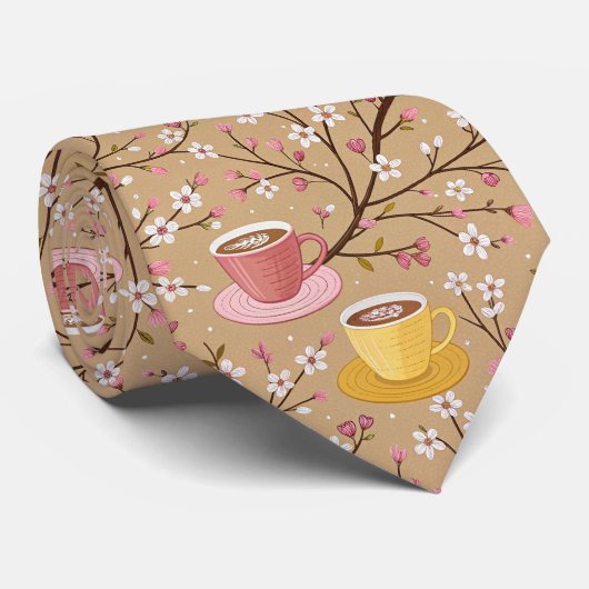 Kersbloesem Coffee Cozy Patroon (4) Stropdas (Opgerold)