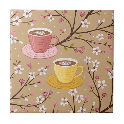 Kersbloesem Coffee Cozy Patroon (4) Tegeltje (Voorkant)