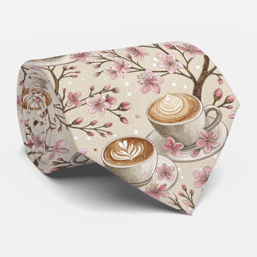 Kersbloesem Coffee Cozy Patroon (6) Stropdas (Opgerold)