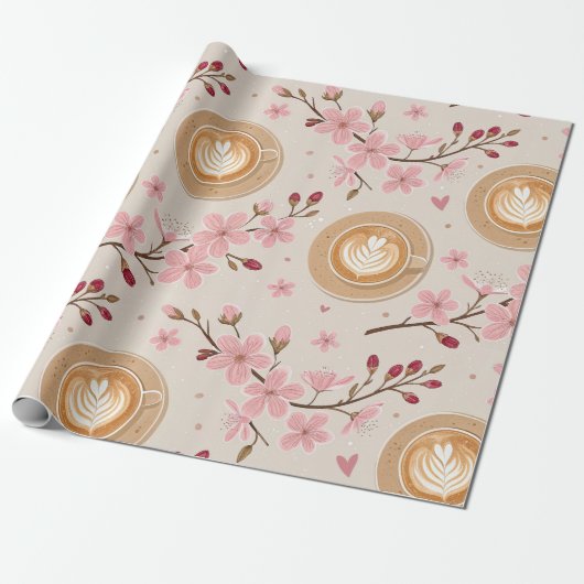 Kersbloesem Coffee Cozy Patroon (7) Cadeaupapier (Uitgerold)