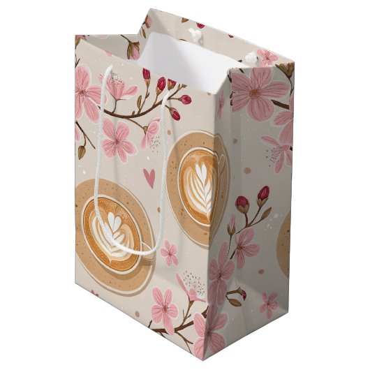 Kersbloesem Coffee Cozy Patroon (7) Medium Cadeauzakje (Voorkant Gekanteld)