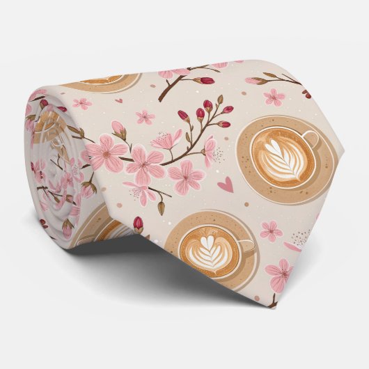 Kersbloesem Coffee Cozy Patroon (7) Stropdas (Opgerold)