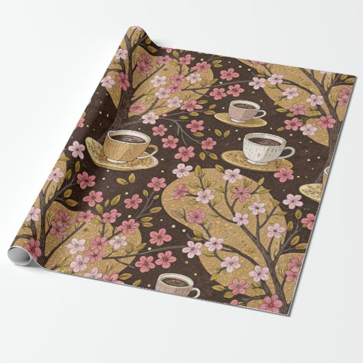 Kersbloesem Coffee Cozy Patroon (8) Cadeaupapier (Uitgerold)