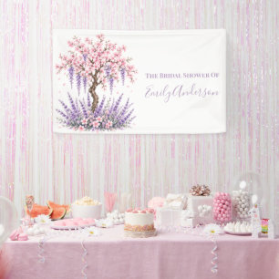 Kersbloesem en lavendelboom bruiloftsdouche spandoek