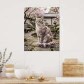 Kersbloesem Kat Sereniteit Poster (Keuken)