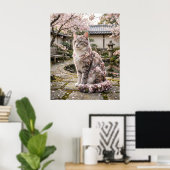 Kersbloesem Kat Sereniteit Poster (Thuiskantoor)