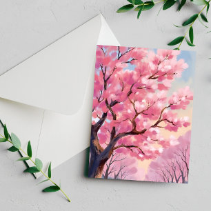 Kersbloesembomen Roze Bloemschildering Kaart