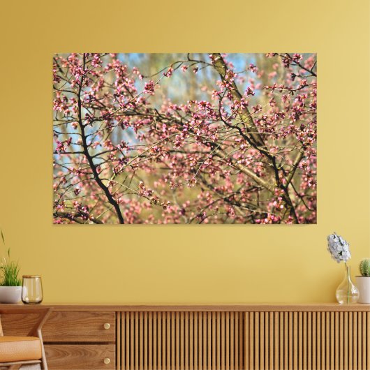 Kersboom staat klaar om te bloeien in lentetuin canvas afdruk (Insitu (Woonkamer))