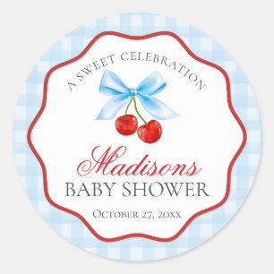 Kerse Zoete Blauwe Kokette Strik Baby Shower Stick Ronde Sticker