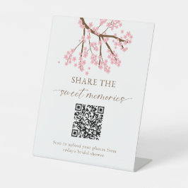 Kersebloesem Bruiloft Feest Foto Upload QR Reclamebord Met Voetstuk