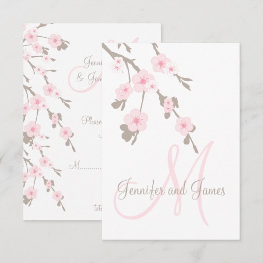 Kersebloesem Bruiloft RSVP voor Square Kaarten Kaartje (Voorkant / Achterkant)