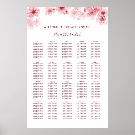 Kersebloesem Bruiloftstoelindeling Poster (Voorkant)