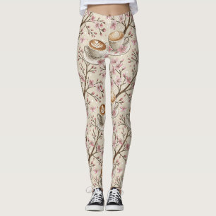 Kersebloesem Coffee Cozy Patroon (6) Leggings