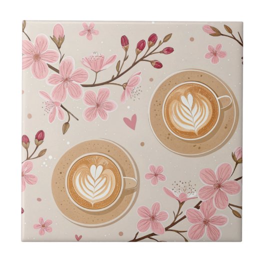 Kersebloesem Coffee Cozy Patroon (7) Tegeltje (Voorkant)
