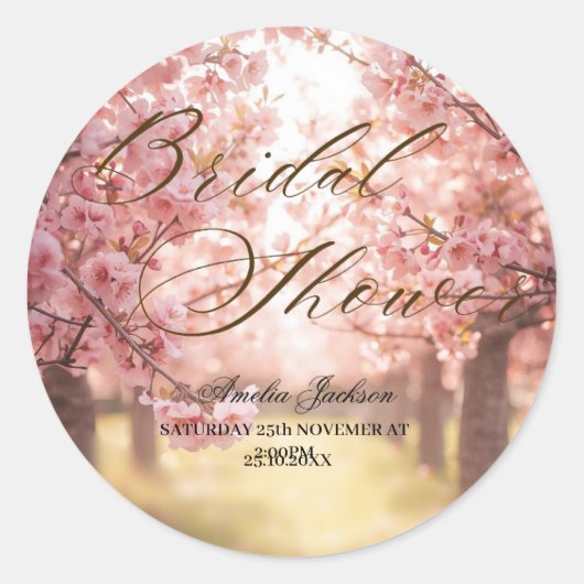 Kersebloesem Delight Bruidsfeest Uitnodiging Ronde Sticker (Voorkant)