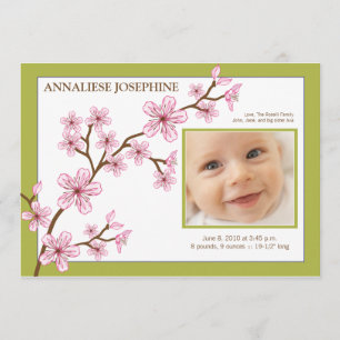 Kersebloesem Meisje Geboorteaankondiging : baby li Aankondiging