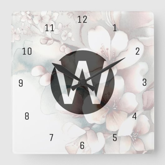 Kersebloesem Monogram Wandklok (Voorkant)