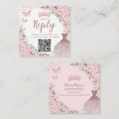 Kersebloesem Roze Goud Quinceañera QR Code Informatiekaartje (Voorkant / Achterkant)