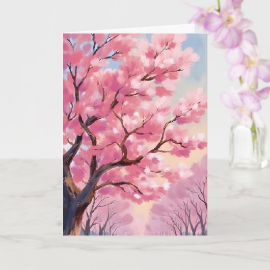 Kersebloesembomen Roze Bloemschildering Kaart (Orchidee)