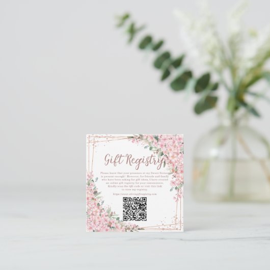 Kersebloesems Roze Goud Sweet Sixteen QR Cadeau Informatiekaartje (Staand voorkant)