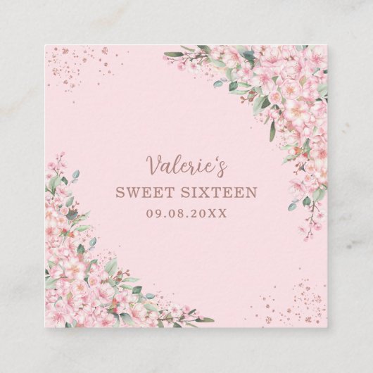 Kersebloesems Roze Goud Sweet Sixteen QR Cadeau Informatiekaartje (Achterkant)