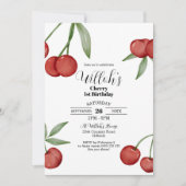 Kersen 1e Verjaardag Uitnodiging Zomer Kersen (Voorkant)