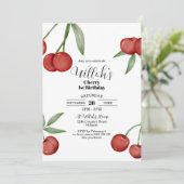 Kersen 1e Verjaardag Uitnodiging Zomer Kersen (Staand voorkant)