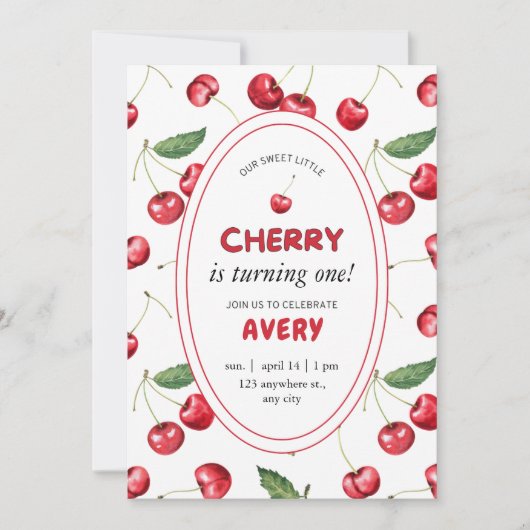 Kersen 1e verjaardagsfeest kaart (Voorkant)