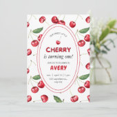 Kersen 1e verjaardagsfeest kaart (Staand voorkant)