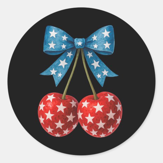Kersen Amerikaanse vlag Coquette Bow Cherry 4e van Ronde Sticker (Voorkant)