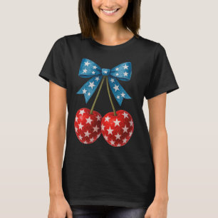 Kersen Amerikaanse vlag Coquette Bow Cherry 4e van T-shirt