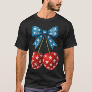 Kersen Amerikaanse vlag Coquette Bow Cherry 4e van T-shirt