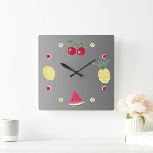 Kersen, ananassen, citroenen en watermeloenen, gro vierkante klok (Huis)