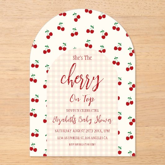 kersen-Baby shower Acryl Uitnodigingen (Voorkant)