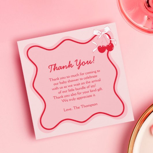 kersen-Baby shower Bedankkaart