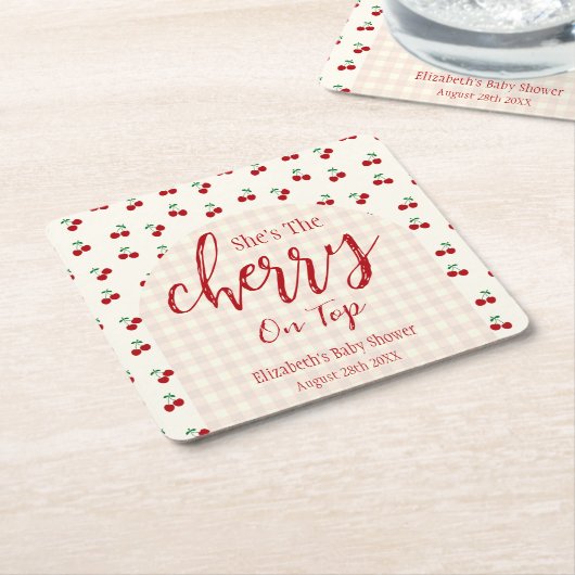kersen-Baby shower Kartonnen Onderzetters (Schuin)