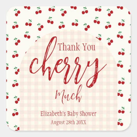 kersen-Baby shower Vierkante Sticker (Voorkant)