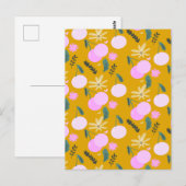 Kersen Bloemgroen Patroon Geel Roze   Briefkaart (Voorkant / Achterkant)