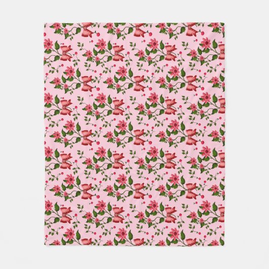 Kersen bloempatroon Gordijn Fleece Deken (Voorkant)