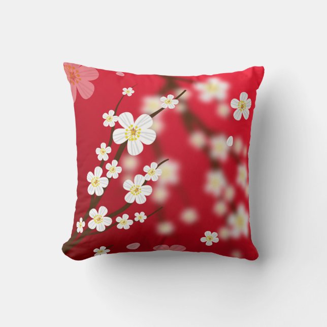 kersen bloesem florale pijplijn kussen (Voorkant)