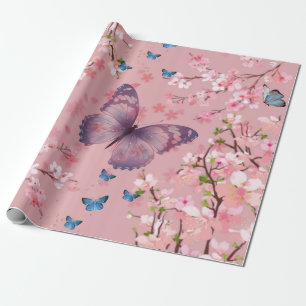 Kersen Bloesem & Kleurrijke Vlinders Cadeaupapier
