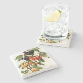 Kersen Botanische Print Vierkant Stenen Onderzetter (Zijkant)