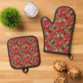 Kersen Cherry Red Pattern Ovenwant & Pannenlap Set (Top down)