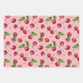 Kersen Cherry Rood Roze Wit Patroon Inpakpapier Vel (Voorkant 2)