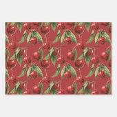 Kersen Cherry Rood Roze Wit Patroon Inpakpapier Vel (Voorkant)