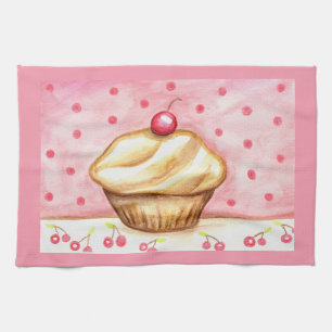 Kersen Cupcake Keukenhanddoek
