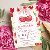 Kersen Eerste Verjaardag Meisje 1e Fruit Bow Verja Kaart